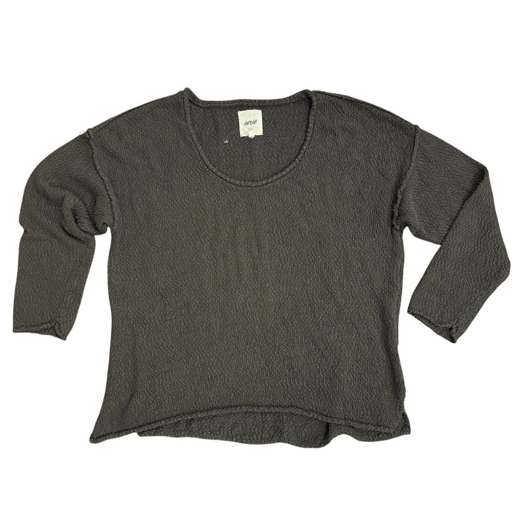 Aerie Oversized Knit Sweater Charcoal Gray Cotton Blend Scoop Neck Slouchy L